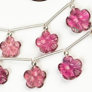 Rubelite Tourmaline Flower Carving Beads, Rubelite Tourmaline Beads, Tourmaline Fancy Beads, Flower carving Beads, Tourmaline Carving Beads
