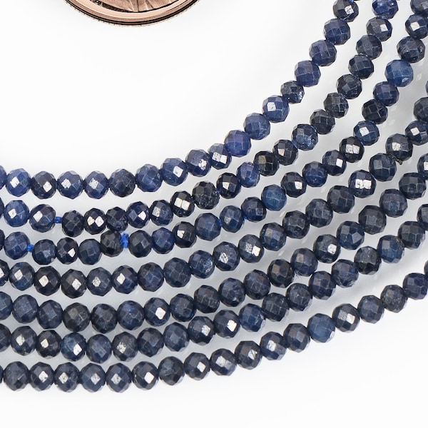 Genuine Sapphire Faceted Rondelles, Blue Sapphire Gemstone 2.5-3mm Beads, 33cm Wholesale Beads Strands for Jewellery, September Birthstone.