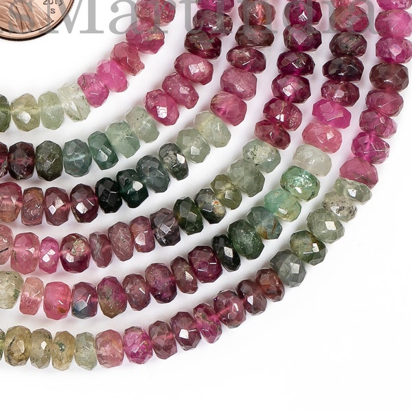 Natural Multi Tourmaline Faceted Rondelles, Gemstone Jewelry Making 5.5-6mm Beads, Center Drilled Tourmaline 13" Strand, October Birthstone.