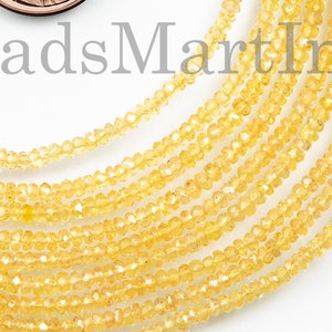 Yellow Sapphire Beads, 2-2.75 mm Sapphire Faceted Beads, Yellow Sapphire Rondelle Beads, Sapphire Gemstone Beads, Sapphire Faceted Beads
