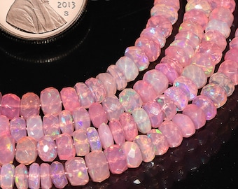 Pink Ethiopian Opal Faceted Rondelle 3.5-5.5mm Beads, Pink Ethiopian Fire Opal Beads, Ethiopian Opal Rondelle Beads, Ethiopian Opal Beads.