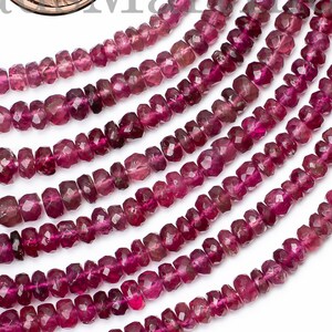 Pink Tourmaline Faceted Rondelle Beads, 3-4.5mm Natural Tourmaline Beads, Loose Drilled Beads for Jewelry, Pink Tourmaline Rondelle Gemstone
