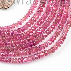 Natural Rubellite Tourmaline Faceted Beads, 2.5-4.5mm Gemstone Rondelle Beads, Pink Rubellite Tourmaline Beads, Faceted Rondelle Bead Strand
