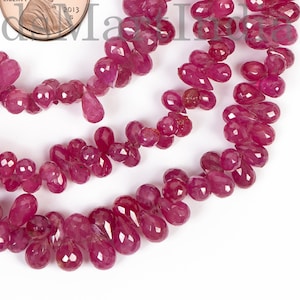 Natural Ruby Drop Shape Faceted Beads, Untreated Precious Ruby Gemstone Beads, Ruby Teardrop Briolette Beads, Wholesale Beads Jewelry Making