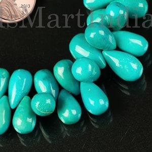AAA+ Blue Turquoise Plain Drop Beads, Natural Turquoise Teardrop Shape Beads, Smooth Turquoise Drop Beads for Jewelry Making, Bulk Suppliers