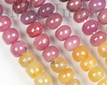 Natural Multi Sapphire Smooth Rondelle Beads, 6-6.5 Mm Multi Sapphire Plain Beads, Sapphire Smooth Rondelle Beads, Sapphire Natural Beads