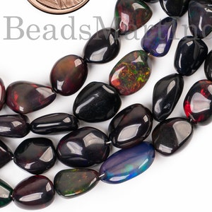 Black Ethiopian Opal Smooth Nugget Beads, 5x6.5-8.5x11mm Ethiopian Opal Plain Beads, Opal Nugget Beads, Ethiopian Opal Nugget Shape Beads