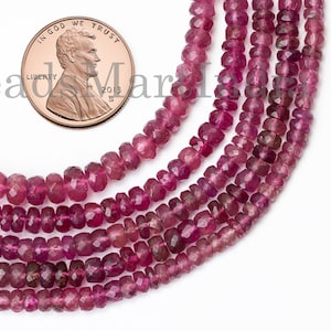 Pink Tourmaline Faceted Rondelle Beads, Natural Pink Tourmaline Beads, 3-4mm Tourmaline Rondelle Beads, Tourmaline Beads for Jewelry Making