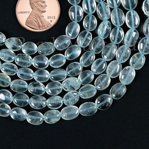 3.50X5-6X8mm Aquamarine Plain Oval Shape Beads, Aquamarine Smooth Bead For Jewelry Making, Natural Aquamarine Gemstone, March Birthstone