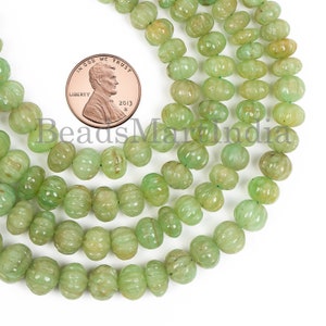 Natural Emerald Melon Carving Rondelle Beads, Hand Carved Emerald Smooth Beads, Emerald Melon Carved Beads, Carving Beads for Jewelry Making
