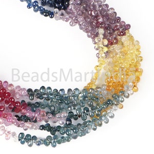 Multi Sapphire Faceted Drops Beads, 3x4-3.5x2mm Multi Sapphire Beads, Sapphire Faceted Briolettes, Sapphire Beads, Sapphire Drops Briolettes