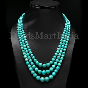 AAA Turquoise Beaded Necklace, 3 Strand Faceted Blue Turquoise Necklace, Natural Gemstone Layered Necklace, December Birthstone,Gift for Her