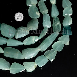 15x20-20x27 Aquamarine Faceted Nuggets, Green Aquamarine Gemstone Beads, Aquamarine Loose Tumbles, Jewellery Making Aquamarine Beads Strand