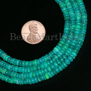 Blue Ethiopian Opal Smooth Beads, 3.5-5 mm Ethiopian Opal Rondelle Beads, Blue Ethiopian Opal Beads, Blue Ethiopian Opal Gemstone Beads
