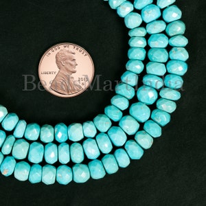 Sleeping Beauty Turquoise Faceted Rondelle Beads, Genuine Blue Turquoise Loose Drilled Beads, 6-7mm Turquoise Briolette Beads for Jewellery