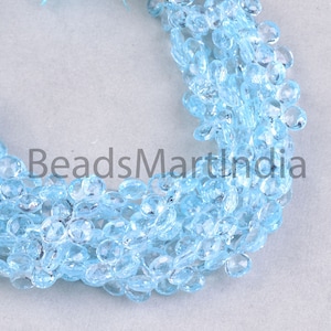 5.5-7.5mm Sky Blue Quartz Faceted Heart Shape Beads, Blue Quartz Heart Shape Beads, Sky Blue Quartz Faceted Beads, Sky Blue Quartz Beads