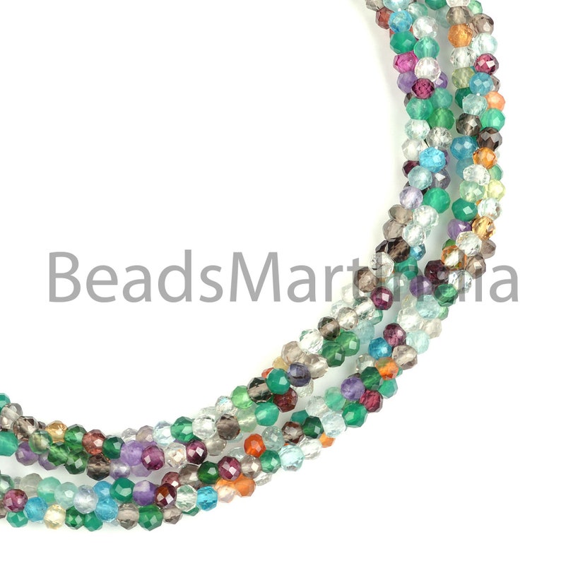 Mix Color Stone Machine Cut Faceted Necklace Multi Stone Faceted Rondelle Shape Beads Necklace with Silver Lock Multi Color Stone Necklace