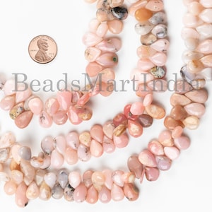100% Natural Pink Opal Smooth Pear Beads, Sid Cut Plain Pink Opal Beads, 9inch Strand, Pink Opal Beads, Wholesale Beads for Jewelry Supplies