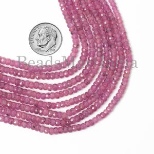 AAA Pink Sapphire Natural Gemstone Beads, Faceted Rondelle Beads Strand, Pink Sapphire Rondelles, Wholesale Faceted Beads for Jewelry Making