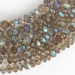 6-8 mm Labradorite Faceted Rondelle Gemstone Beads, Blue Fire Labradorite Beads, Labradorite Wholesale Beads,  Rondelle Labradorite Beads