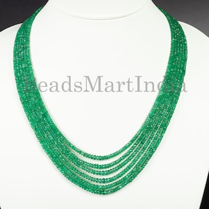 Beautiful Zambian Emerald Beads Necklace, Emerald Faceted Rondelle Necklace, 6 Lines Emerald Necklace, Emerald Beaded Jewelry
