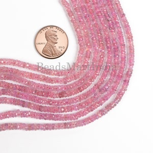 Pink Sapphire Rondelle Faceted Beads, 2-4mm Natural Sapphire Untreated Beads, Loose Drilled Beads for Jewelry, Pink Sapphire Rondelle Beads