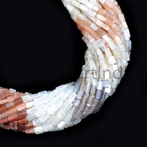 Multi Moonstone Plain Long Square, Multi Moonstone Smooth Square Beads, Multi Moonstone Plain Square Shape Beads, Moonstone Beads