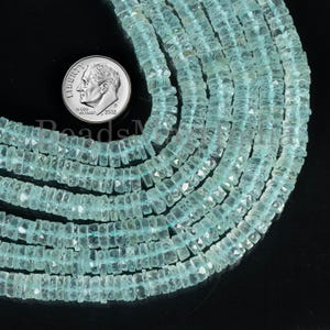 Aquamarine Faceted Tyre Shape Beads, 6-6.5mm Natural Aquamarine Heishi Beads, Aquamarine Beads for Jewelry Making, Aquamarine Faceted Tyres