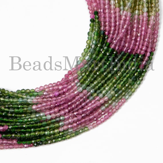 Faceted Multi Tourmaline Round Shape Beads 2mm Multi Color Loose