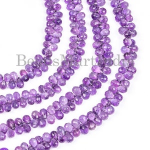 Natural Amethyst Faceted Drop Shape beads, 4x6-5x8mm Faceted Teardrop Drop Beads, 8&quot; Amethyst Beads Strand for Jewelry Making, Bulk Supplies