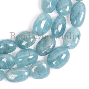 RARE Big Size Natural Aquamarine Smooth Nugget, Aquamarine Plain Beads, Blue Aquamarine Nugget Beads, Bulk Gemstone Beads for Jewelry Making