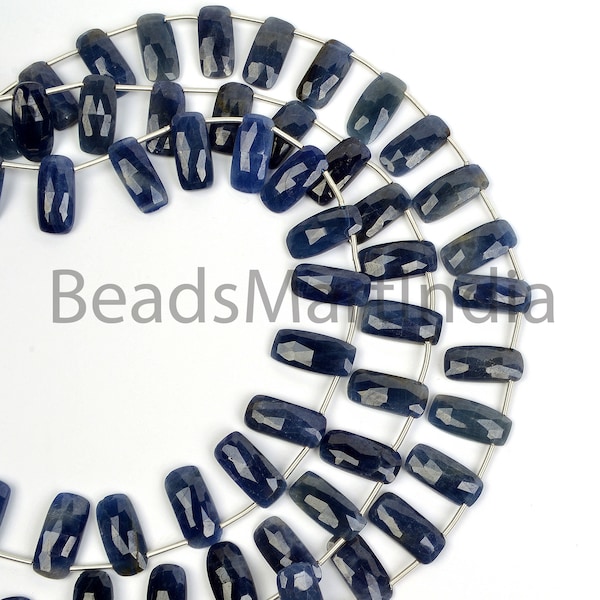 8'' Blue Sapphire Gemstone Baguette Shape Beads, Genuine Sapphire 7X13mm Blue Beads, Jewelry Making Stone, Blue Sapphire Baguette Far Beads.