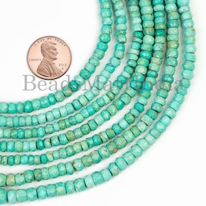 Turquoise Beads, Turquoise Faceted Beads, Turquoise Rondelle Beads, Turquoise Faceted Rondelle Beads, Turquoise Gemstone Beads 3-3.5 mm