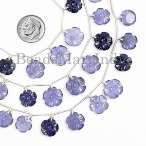 Extremely Rare Iolite Flower Carving Beads, Carving Beads, Iolite Fancy Beads, Flower Carving Beads, Iolite Beads