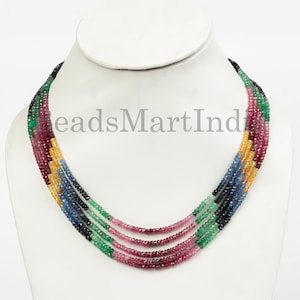 3-4 mm Multi Sapphire Necklace, Multi Sapphire Faceted Necklace,  Multi Sapphire Rondelle Necklace, Multi Sapphire Beads, Sapphire Rondelle