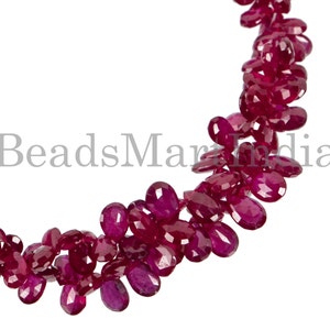 AAA Mozambique Ruby Pear Shaped Faceted Beads, 7&quot; Faceted Briolette Pear Beads Strand, Unheated Ruby Beads for Jewelry Making, Precious Ruby