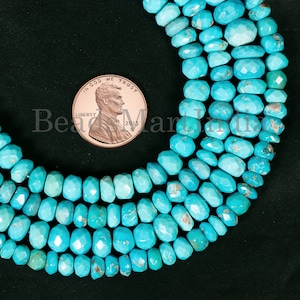Natural Blue Turquoise Rondelle Beads, 6-7.5 mm Faceted Gemstone Beads, Turquoise Faceted Rondelle Beads, 14 inch Strand for Jewelry Making