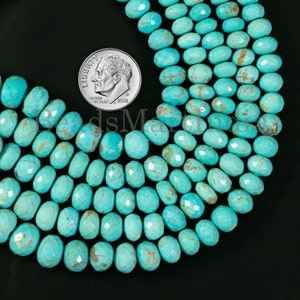 Rondelles facetados de turquesa azul natural, cuentas de turquesa de 5-10 mm, tira de cuentas de turquesa de 45 cm, cuentas redondas al por mayor para joyería