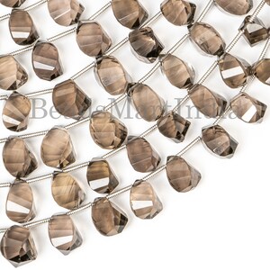 Natural Smoky Quartz Drop Shape Briolette, 6x9-7x12mm Smoky Quartz Faceted Drops, Jewelry Making Gemstone Beads, Top Drill Quartz Fancy Bead
