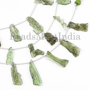 High Quality Moldavite Nuggets, Moldavite Gemstone NUggets Beads, Green Moldavite Jewelry 9X16-8.5X21mm Beads 5&#39;&#39; Strand, Wholesale Beads.