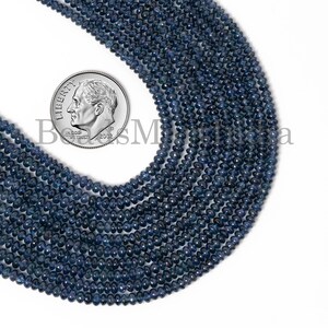 Burma Sapphire Smooth Rondelle Beads, 2-3.5mm Natural Blue Sapphire Beads, Precious Sapphire Gemstone Strand, Bulk Beads for Jewelry Making