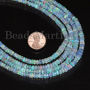 light blue Color Ethiopian Opal  Beads, 3-4.5 mm Opal Smooth Rondelle Beads, Opal Rondelle Beads, Flashy Opal Beads, Opal Gemstone Beads