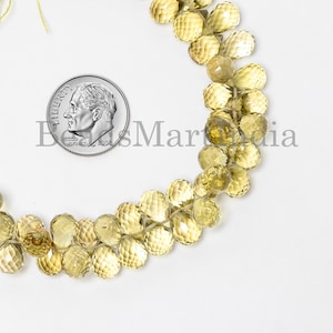 AAA Lemon Quartz Faceted Drops Beads, 4x6-6x8mm Natural Quartz Briolettes, 7&quot;  Lemon Quartz Strand, Quartz Beads for Jewelry Making Supplies