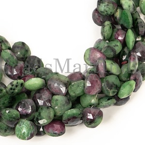Natural Ruby Zoisite Heart Shape Beads, 8-9mm Faceted Gemstone Heart Beads, 5&quot; Ruby Zoisite Heart Strand, Wholesale Beads for Jewelry Making