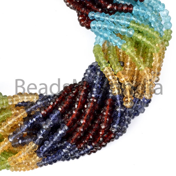 4-5 MM Multi Faceted Rondelle Shape Beads (Iolite, Quartz, Garnet, Peridot, Citrine),Indian Cut Gemstone Beads, Multi Gemstone Beads