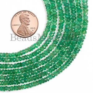 3-4.5 mm Rare Emerald Faceted Rondelle Beads, Natural Emerald Rondelle Gemstone Beads For Jewelry Making, Emerald briolette cut Loose Beads