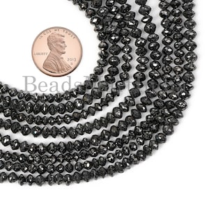 Natural Black Diamond Rondelle Faceted Beads, 3.5-4mm Black Diamond Beads, AAA Quality Black Diamond Beads, Drilled Loose Beads for Jewelry