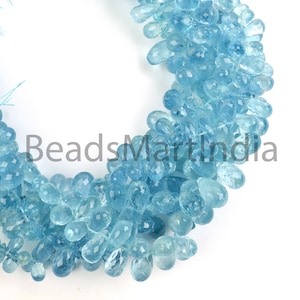 Cuentas de aguamarina facetadas AAA, cuentas de aguamarina natural en forma de lágrima, cuentas de aguamarina azul, cuentas de piedras preciosas al por mayor para la fabricación de joyas.