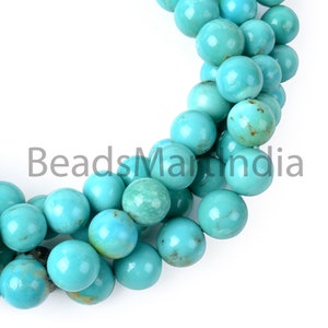 Arizona Turquoise Plain Round Beads, 7-9mm Blue Turquoise Gemstone Beads, Smooth Turquoise Sphere/Ball Strand, Bulk Beads for Jewelry Making