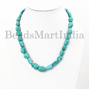 Turquoise Nugget Necklace, Organic Gemstone Beaded Necklace, Turquoise Choker Necklace, Minimal Necklace Jewelry, Birthday Gift for Women